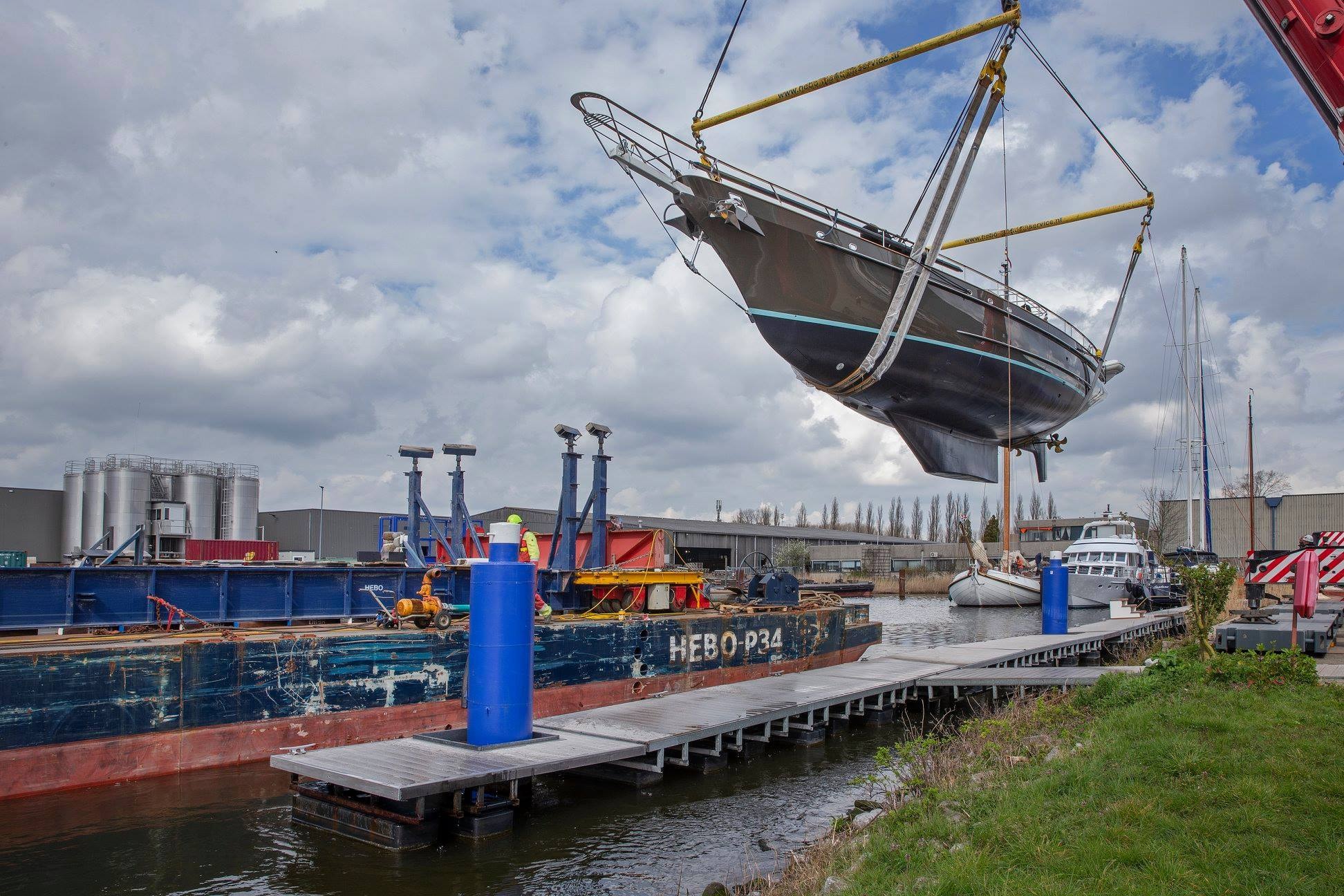 Launch of Reesle — lifted by crane at Amsterdam shipyard