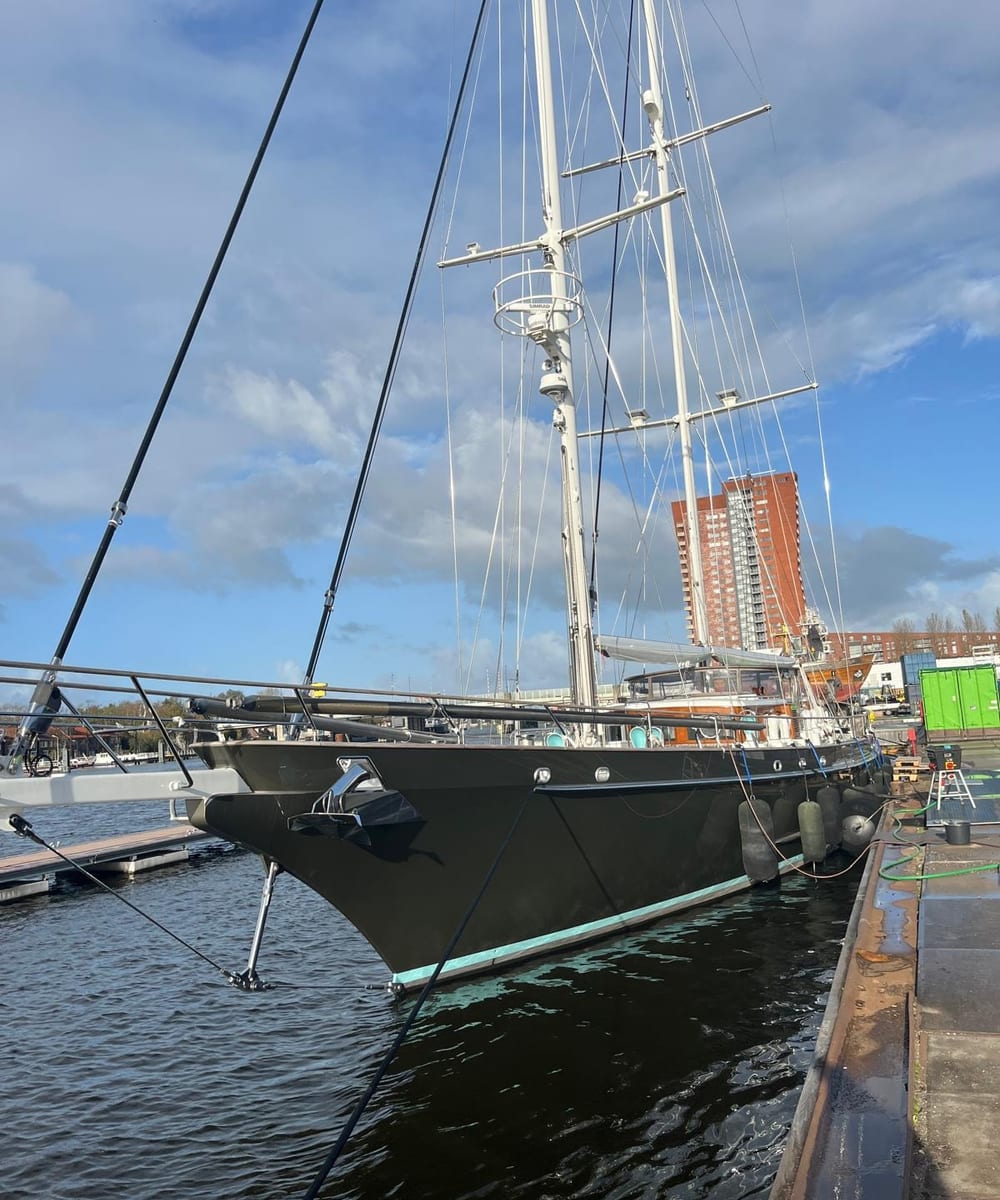 Teak deck and rigging details on a classic sailing yacht